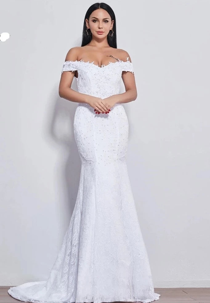 Backless Off The Shoulder Women's Wedding Dress | All For Me Today