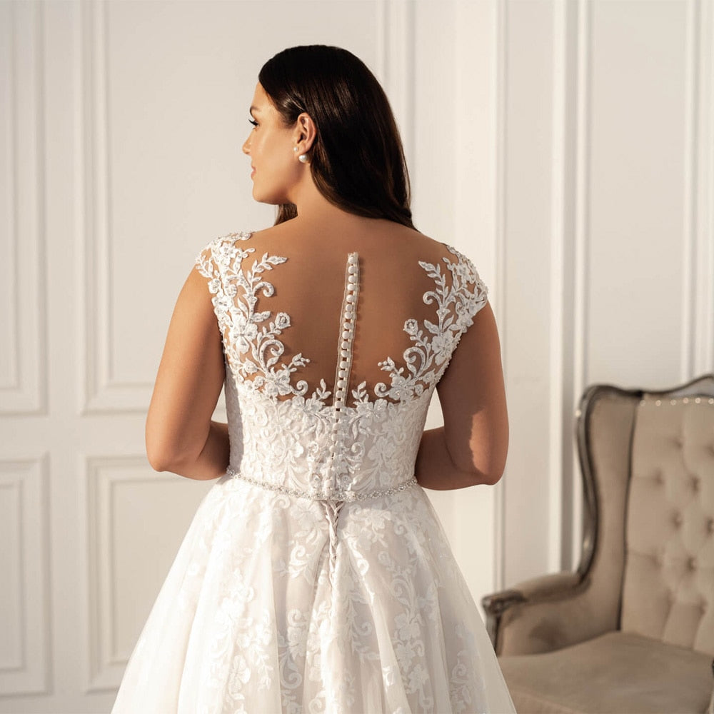 Beading Cap Sleeve Plus Size Women's Wedding Dresses | All For Me Today