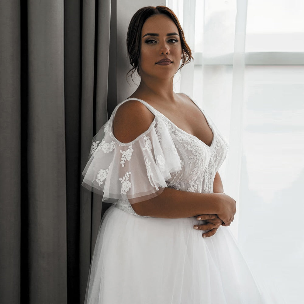 Beading Short Sleeves Plus Size Bridal Dresses | All For Me Today