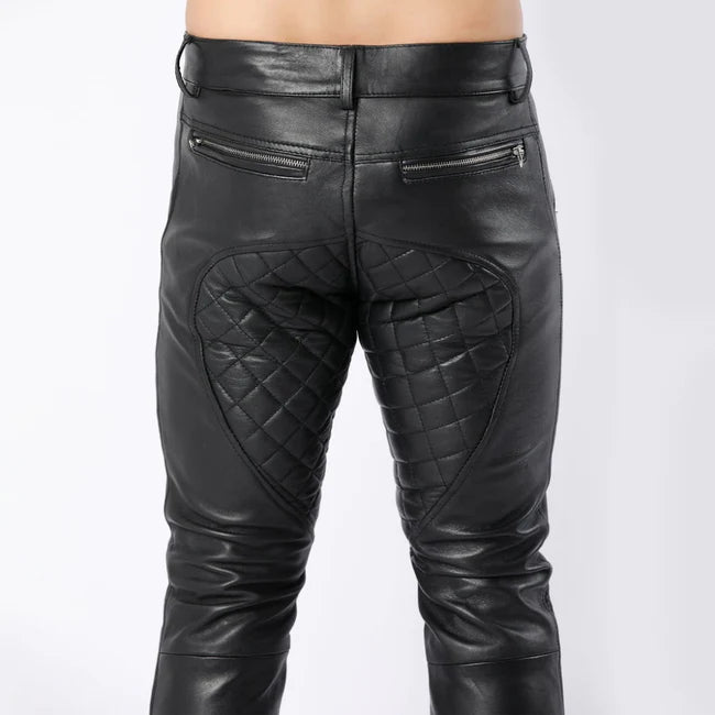 Black Fashion Men's Leather Quilted Pants | All For Me Today