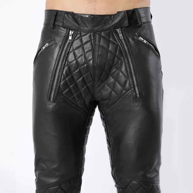 Black Fashion Men's Leather Quilted Pants | All For Me Today