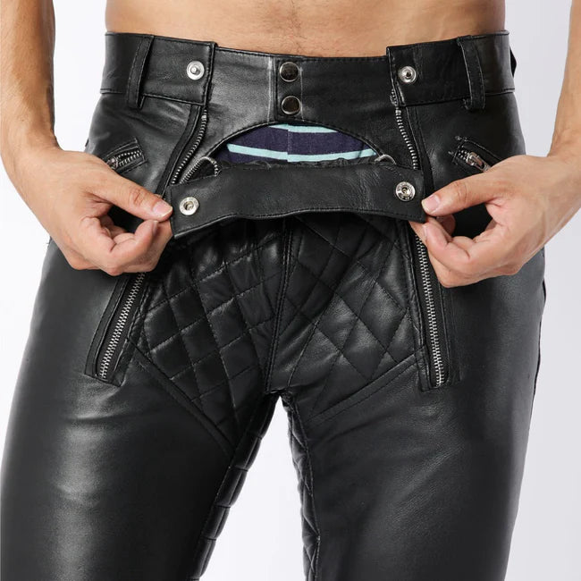 Black Fashion Men's Leather Quilted Pants | All For Me Today