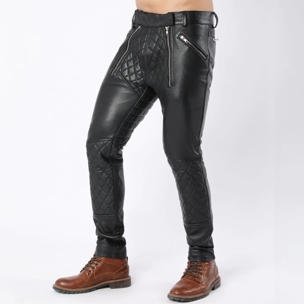 Black Fashion Men's Leather Quilted Pants | All For Me Today