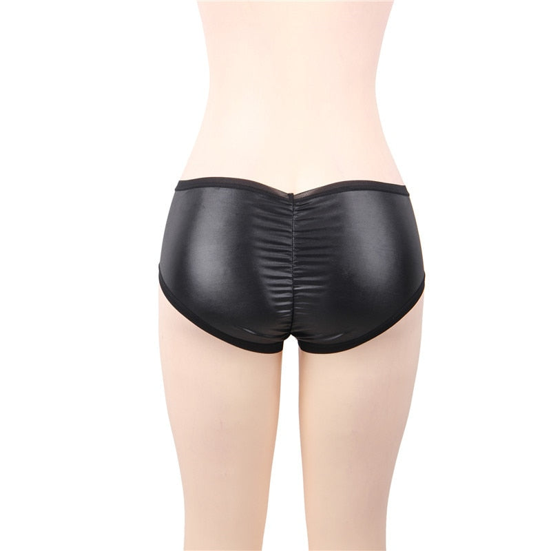 Black Faux Leather Women's Panties | All For Me Today