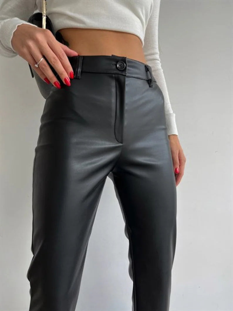 Black Leather Women's Palazzo Pants | All For Me Today