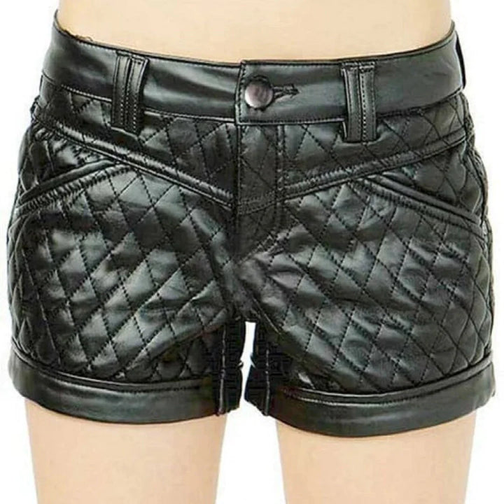 Black Leather Women's Quilted Shorts | All For Me Today