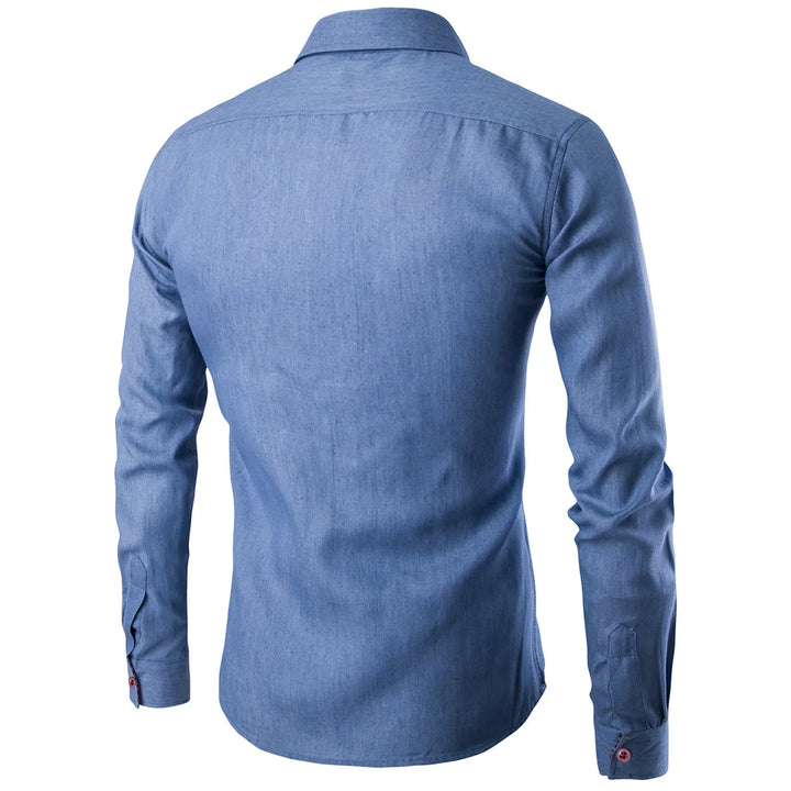 Button-Up Men's Long Sleeve Denim Shirt | All For Me Today