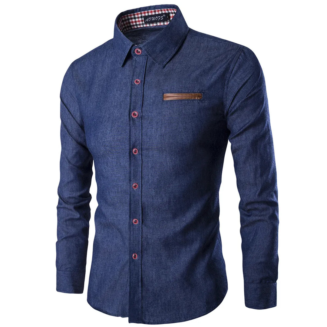 Button-Up Men's Long Sleeve Denim Shirt | All For Me Today