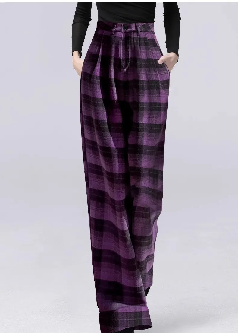 Elegant Straight High Waist Wool Pants