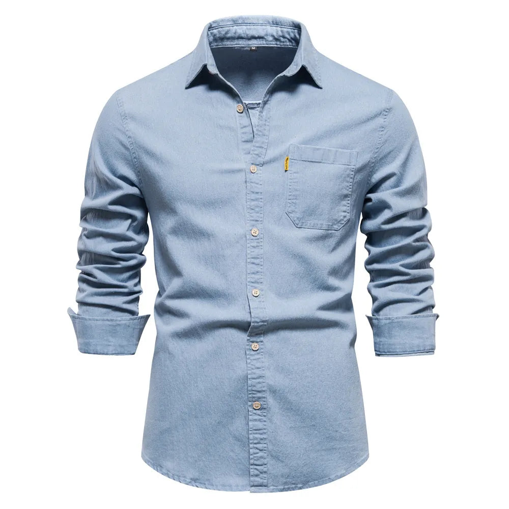 Cotton Denim Men's Long Sleeve Shirt | All For Me Today