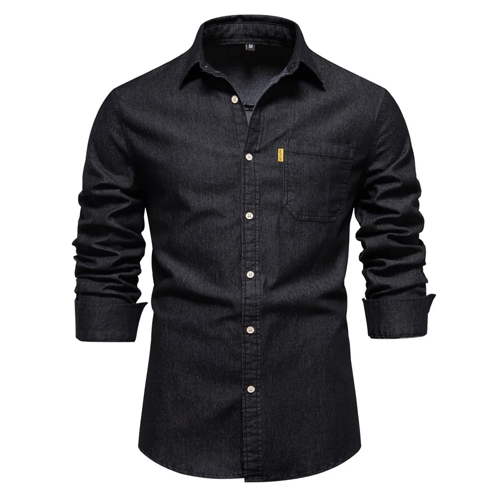 Cotton Denim Men's Long Sleeve Shirt | All For Me Today