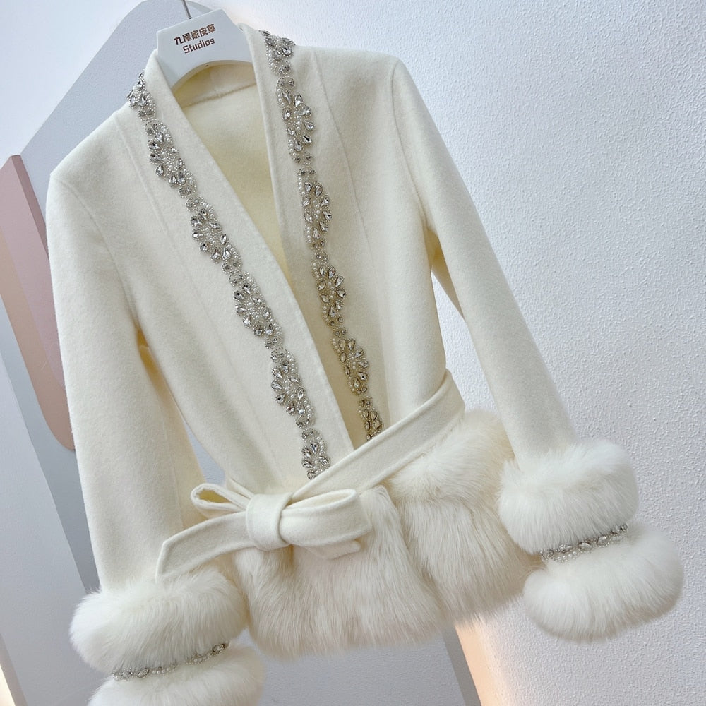 Crystal Beaded Women's Real Natural Fur Coat | All For Me Today