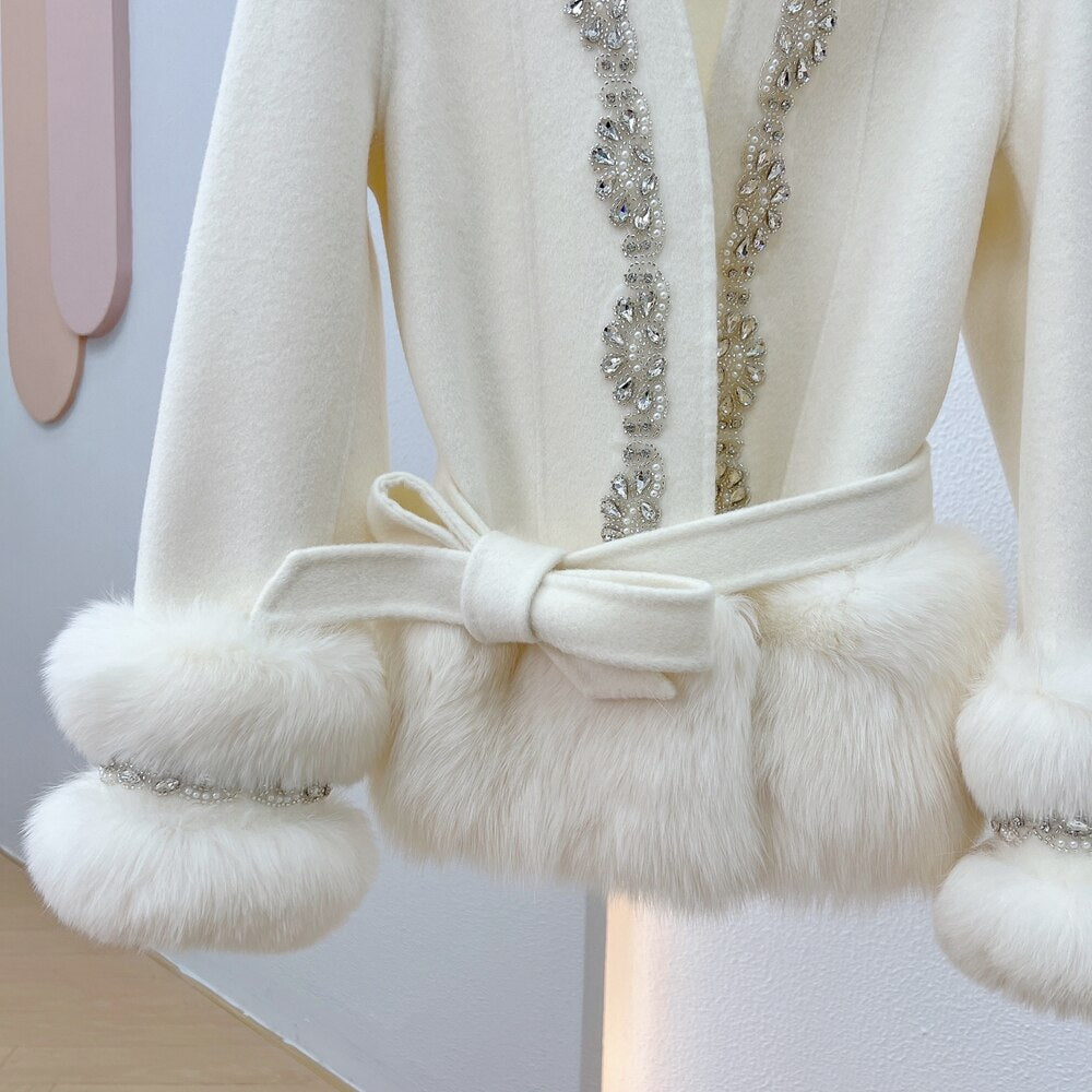 Crystal Beaded Women's Real Natural Fur Coat | All For Me Today