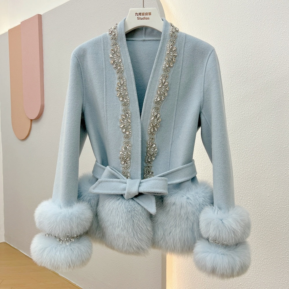 Crystal Beaded Women's Real Natural Fur Coat | All For Me Today