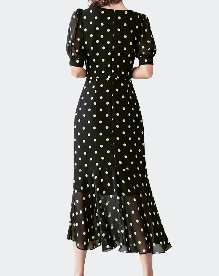 Elegant French Style Polka Dot Chiffon Dress