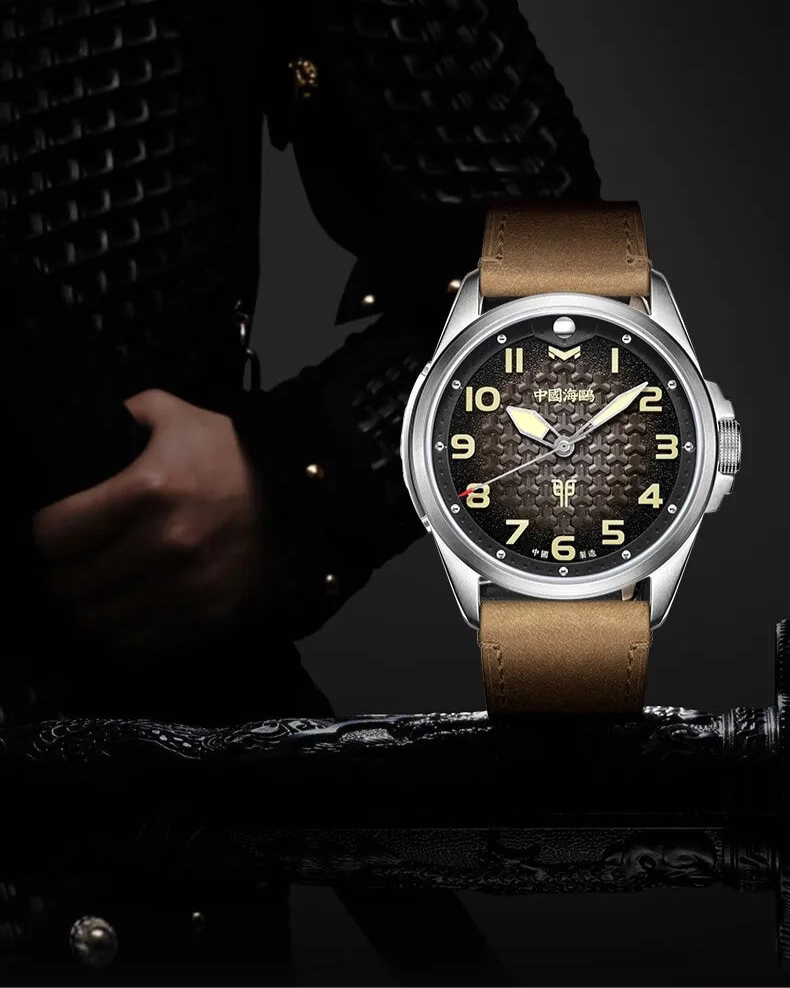 Sleek Leather Strap Mechanical Watch