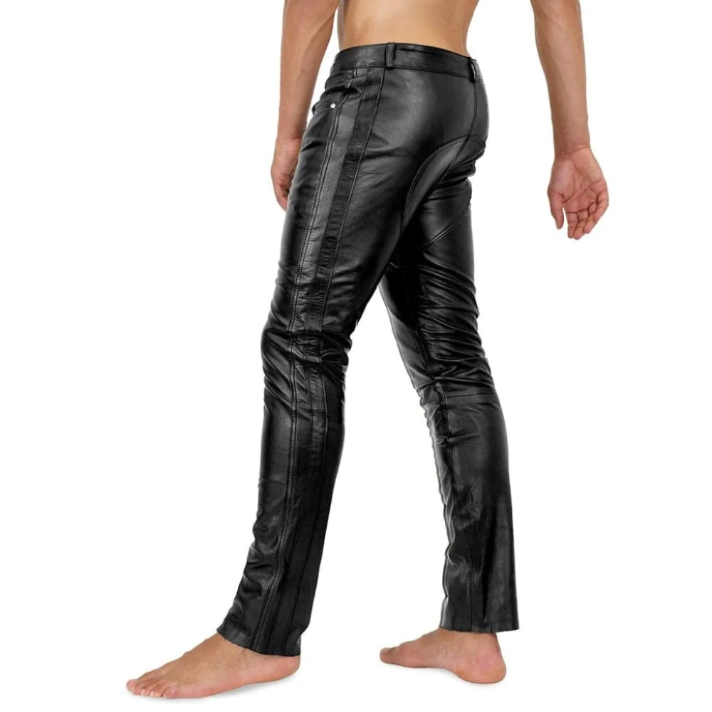 Double Button Closure Sheep Leather Men's Pants | All For Me Today