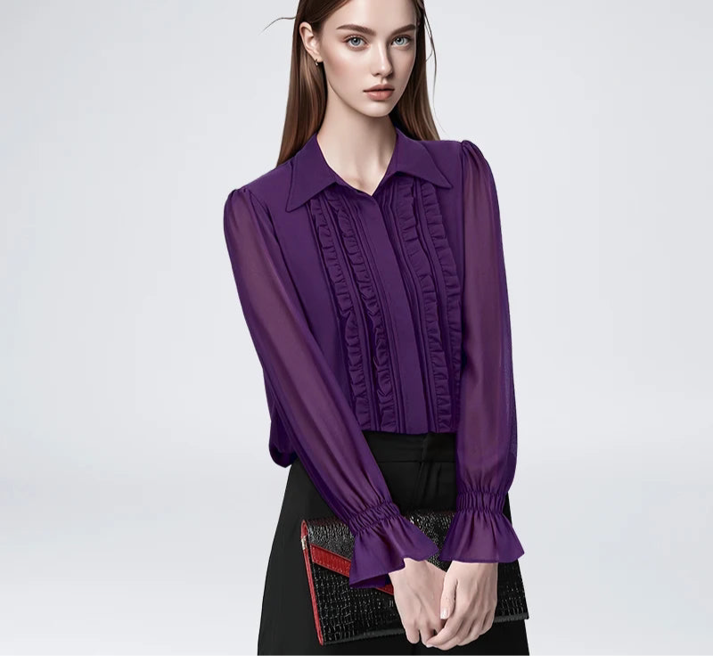 Chemise ample en mousseline de soie pour femme, tendance