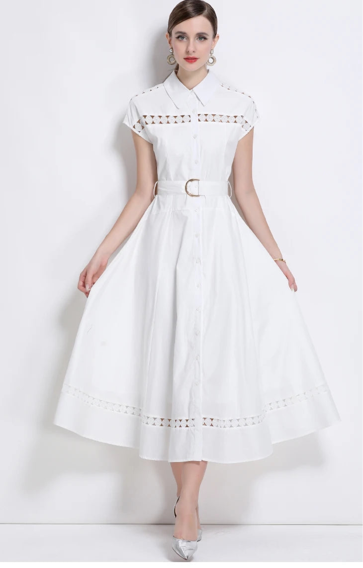 Graceful Lapel Short Sleeve Maxi Dress