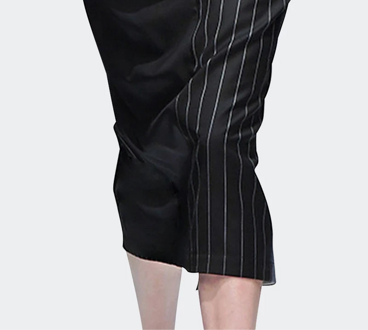 Fashionable Black Stripes Wrapped Pencil Skirt