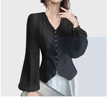 Elegant Lantern Sleeve Slim-fit Top