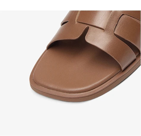 Retro Style Calfskin Leather Slippers