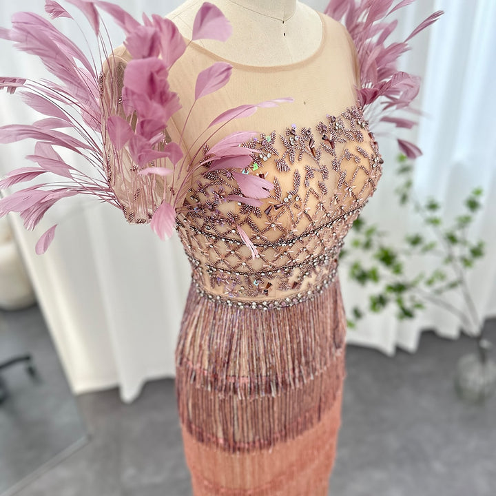 Elegant Feathers Tassel Evening Dress | All For Me Today