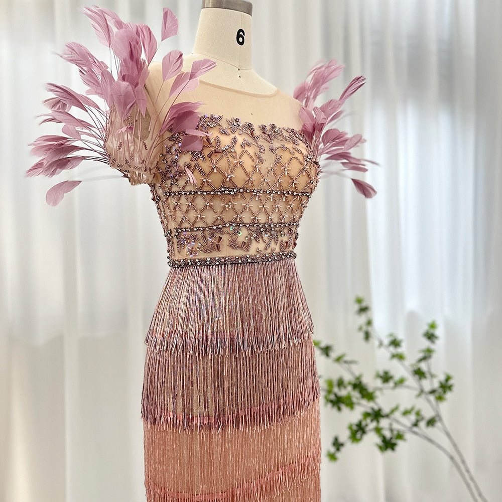 Elegant Feathers Tassel Evening Dress | All For Me Today