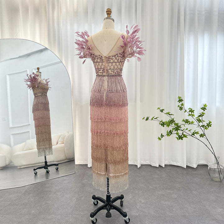 Elegant Feathers Tassel Evening Dress | All For Me Today