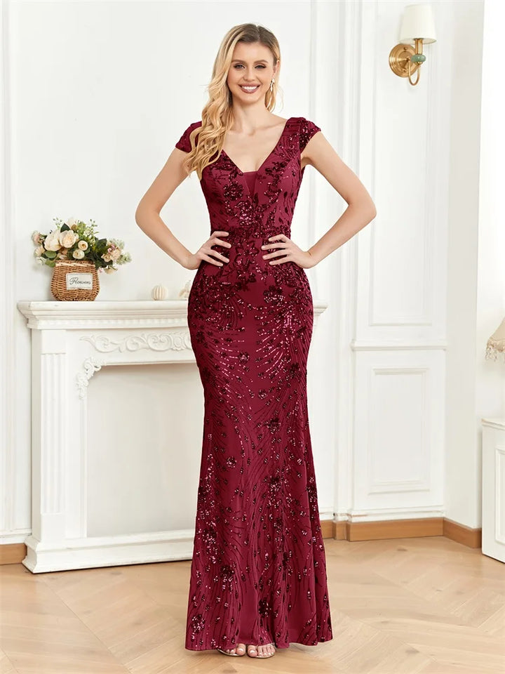 Elegant Sequins V-neck Women's Party Prom Dress | All For Me Today