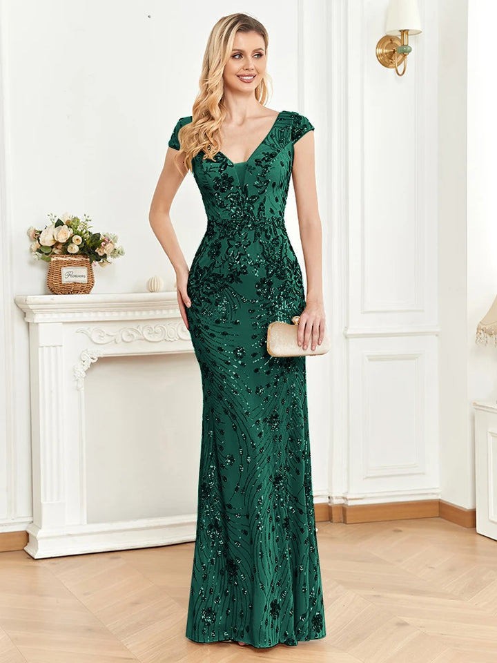 Elegant Sequins V-neck Women's Party Prom Dress | All For Me Today