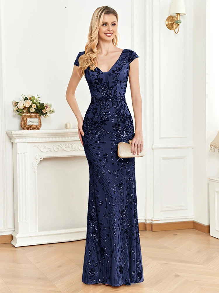 Elegant Sequins V-neck Women's Party Prom Dress | All For Me Today