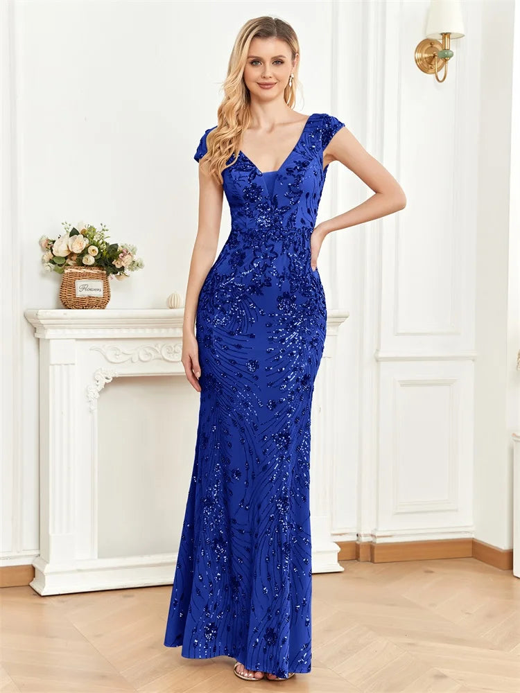 Elegant Sequins V-neck Women's Party Prom Dress | All For Me Today