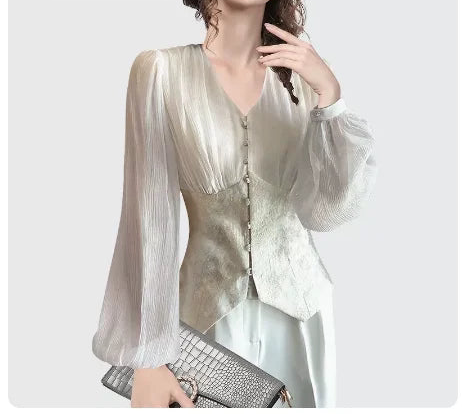 Elegant Lantern Sleeve Slim-fit Top