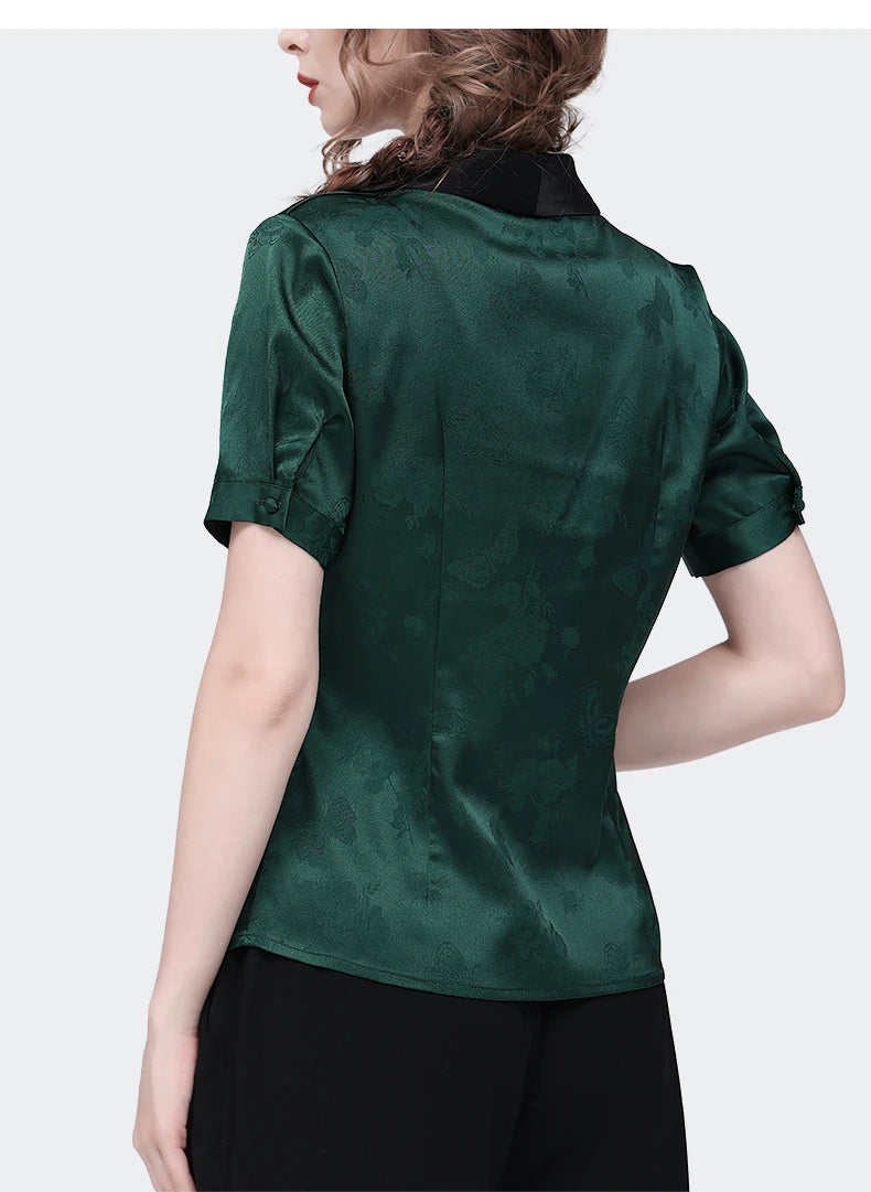 Chemise jacquard en satin sophistiqué pour femme