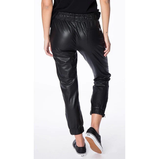 Flexible Waistband Women's Plain Black Leather Trousers | All For Me Today