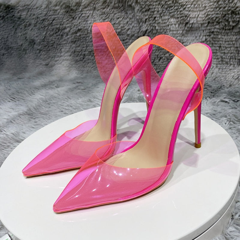 Fuchsia Pink Transparent Women High Heel Stiletto Pumps | All For Me Today