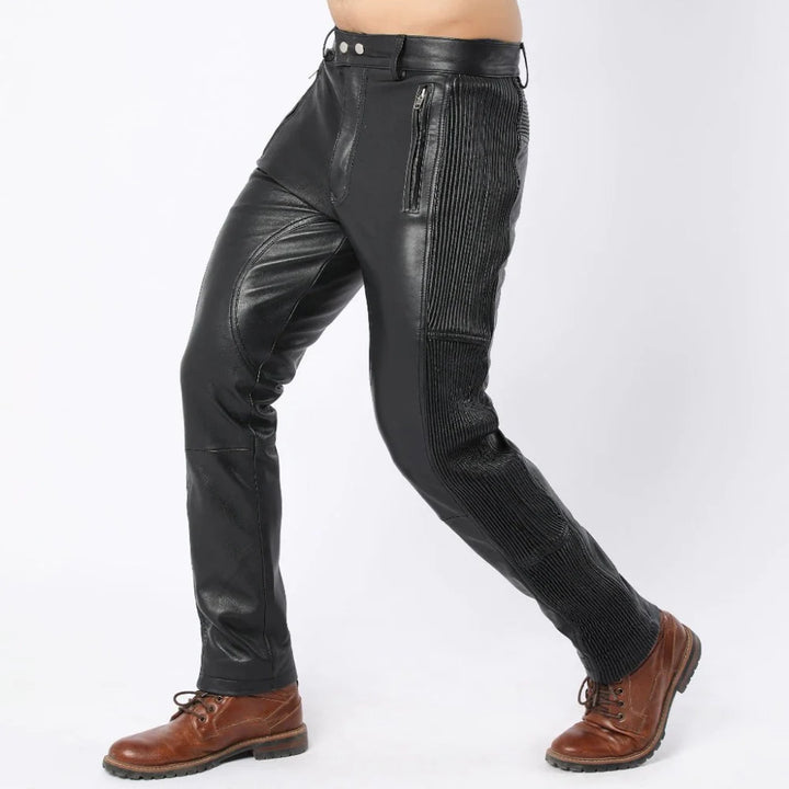 Full Back Zipper Lambskin Leather Men's Quilted Pants | All For Me Today