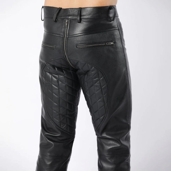 Full Back Zipper Lambskin Leather Men's Quilted Pants | All For Me Today