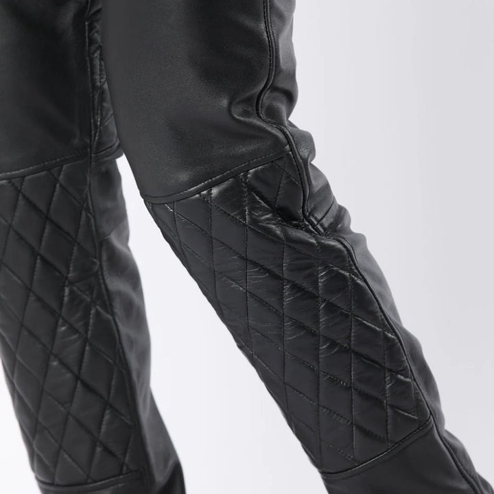 Full Back Zipper Lambskin Leather Men's Quilted Pants | All For Me Today