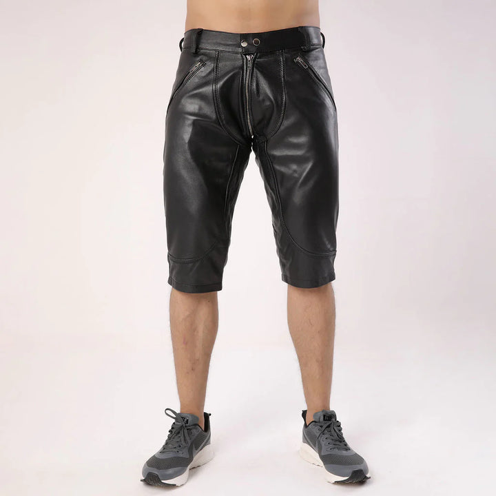 Full Back Zipper Men's Leather Shorts | All For Me Today