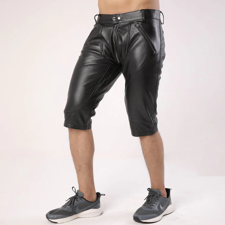 Full Back Zipper Men's Leather Shorts| All For Me Today