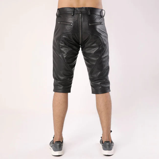 Full Back Zipper Men's Leather Shorts| All For Me Today