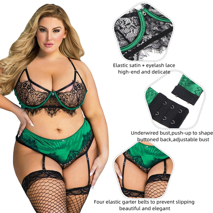 Garter Eyelash Plus Size Women's Bra Panties Set | All For Me Today