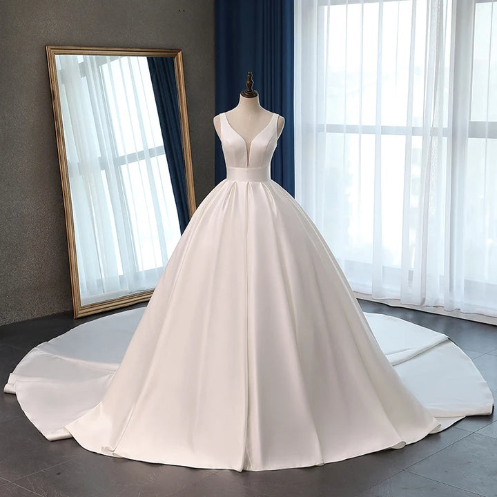 Robe de mariée élégante en satin, corset, longue traîne, grande taille, personnalisée, offre spéciale, 2023