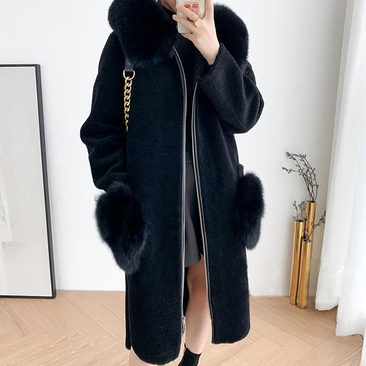 Cozy Real Sheep Fur Collar Warm Jacket