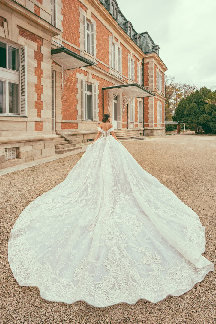 Off Shoulder Beaded Lace Bridal Gown