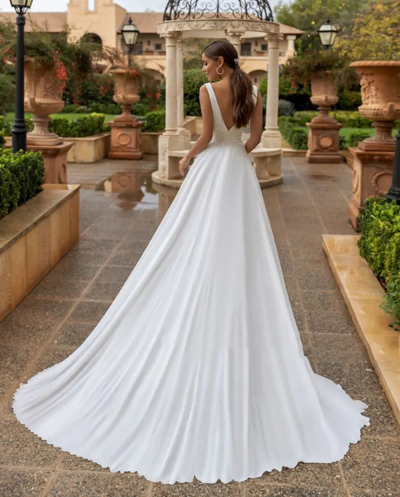 Timeless V-Neck Modest Chiffon Wedding Dress