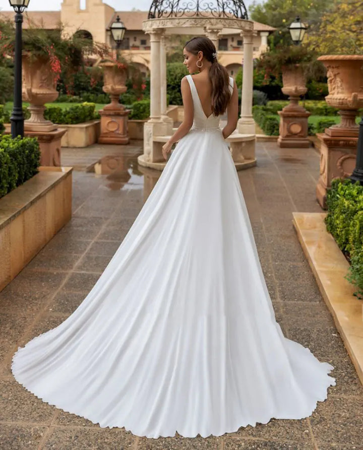 Timeless V-Neck Modest Chiffon Wedding Dress