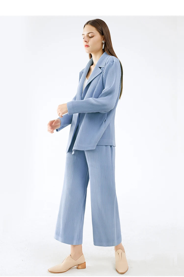 Elegant Pleated Women's Pants Suit